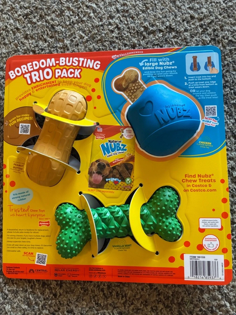 Nubz Treat 'N Chew Drum Stick Dog Toy Variety Pack - Blue, Yellow, Green